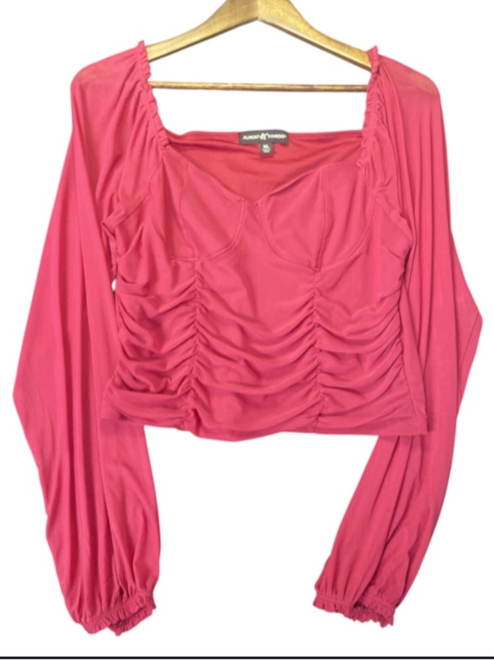 Almost Famous Pink Ruched Long-Sleeve Crop Top size XL